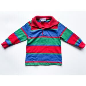 Vintage Toddler Boy's OshKosh Colorful Striped Long Sleeve Polo Shirt Size 18 Mo